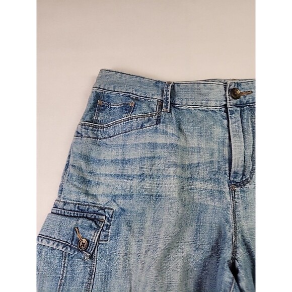 LRL Lauren Jeans Co Shorts Womens 10 Blue Cargo Denim Flat Front Ties - Picture 5 of 10